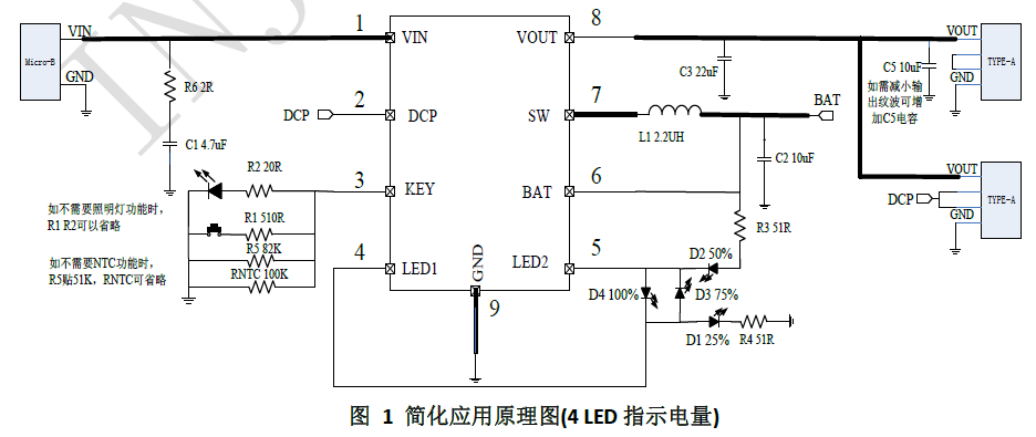 英集芯IP5407/H 2A 充電 2.4A 放電集成DCP功能移動電源